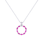 Asfour Crystal Chain Necklace With Fuchsia Hollow Circle Pendant In 925 Sterling-ND0433-F
